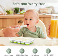 Stackable Silicone Ice Cube Trays with Storage Bin-White-Green-State of Style