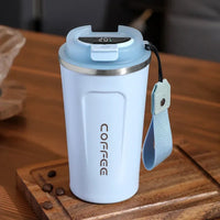 Stainless Steel Thermo Mug with Smart Temperature Display - TempMate-Blue with Carry Strap-380ML-State of Style
