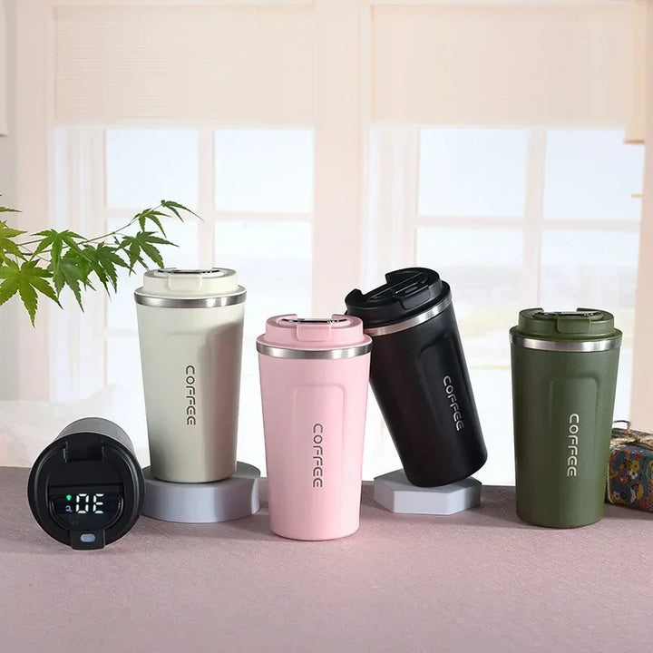 Stainless Steel Thermo Mug with Smart Temperature Display - TempMate-Pink Portable Rope-380ML-State of Style
