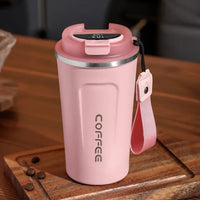 Stainless Steel Thermo Mug with Smart Temperature Display - TempMate-Pink Portable Rope-380ML-State of Style