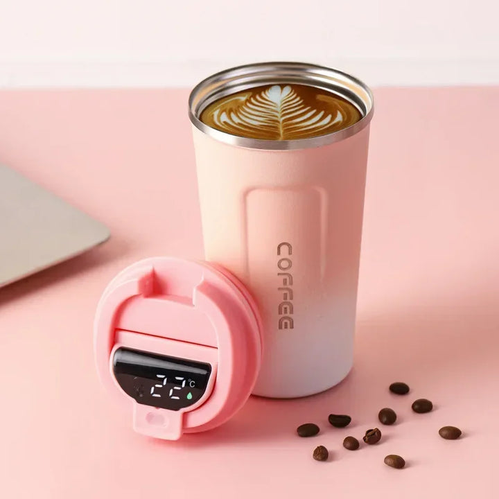 Stainless Steel Thermo Mug with Smart Temperature Display - TempMate-Pink-White-380ML-State of Style