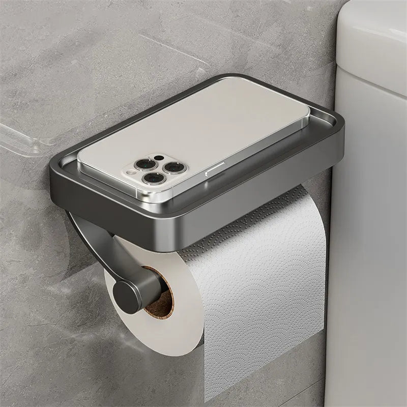Stalux Toilet Roll Holder with Shelf-Black-State of Style