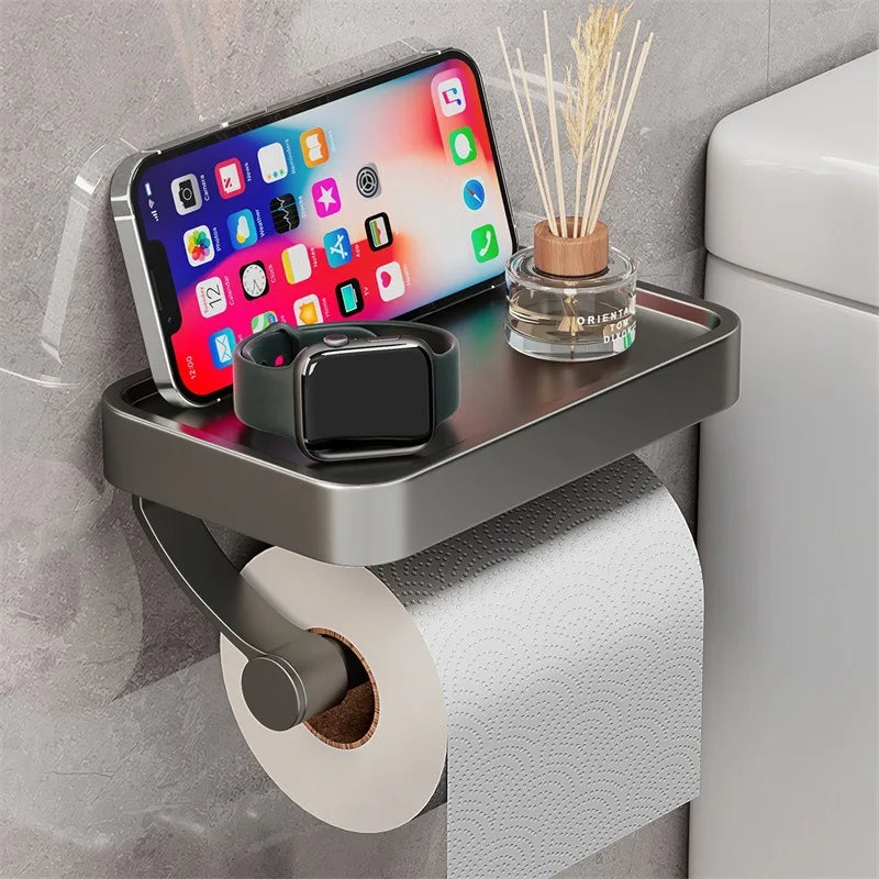 Stalux Toilet Roll Holder with Shelf-Black-State of Style