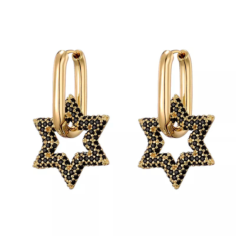 Star Crystal Hoop Earrings | Sparkling Women's Jewellery-BLACK-State of Style