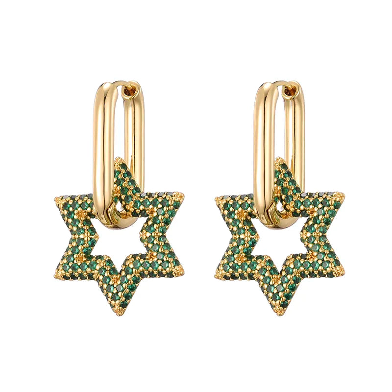 Star Crystal Hoop Earrings | Sparkling Women's Jewellery-GREEN-State of Style