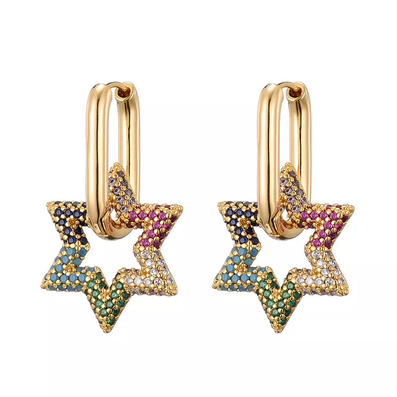 Star Crystal Hoop Earrings | Sparkling Women's Jewellery-MULTI-COLOURED-State of Style