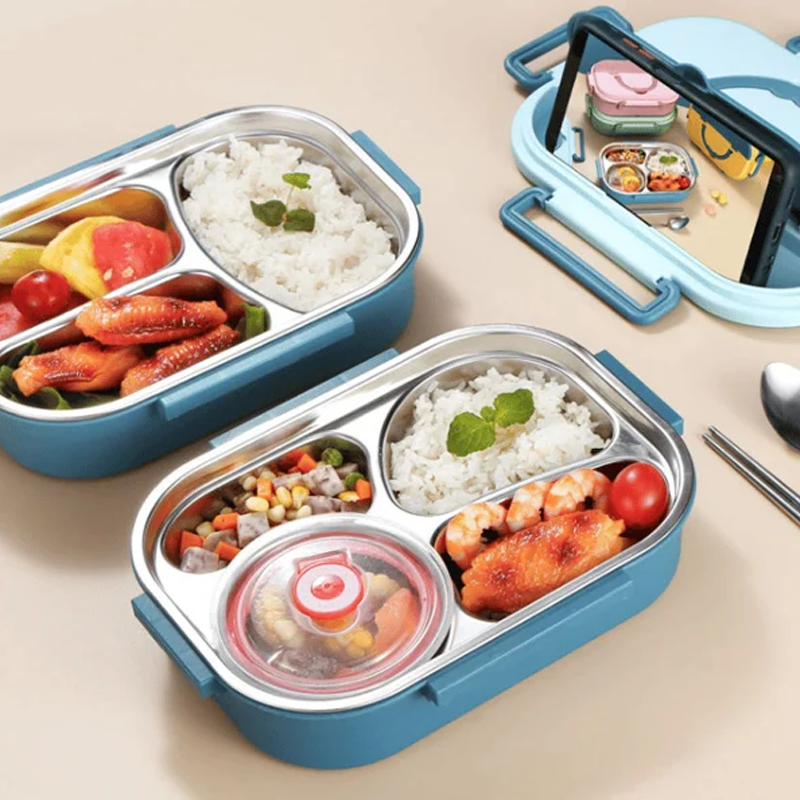 SteelLunch Stainless Steel Thermal Lunchbox-Yellow-3 Compartments with Soup Bowl-State of Style