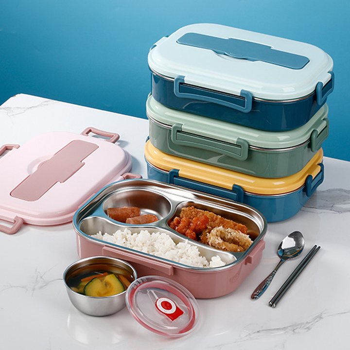 SteelLunch Stainless Steel Thermal Lunchbox-Yellow-3 Compartments with Soup Bowl-State of Style