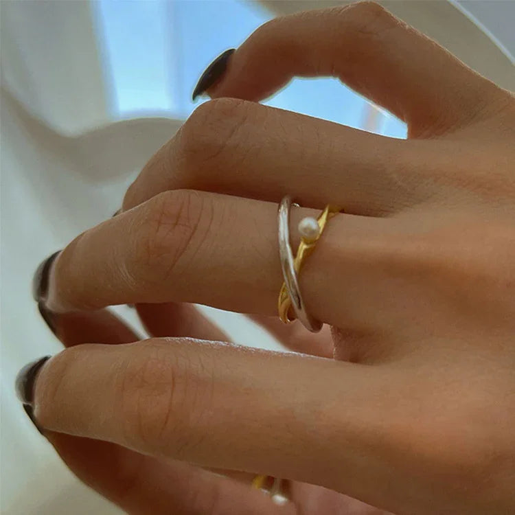 Sterling Silver Cross Ring with Pearl - Alina-State of Style