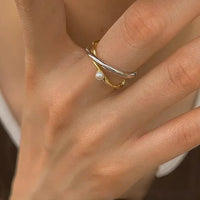 Sterling Silver Cross Ring with Pearl - Alina-State of Style