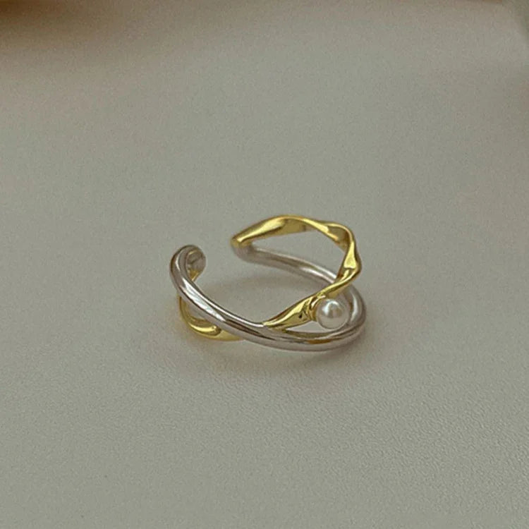 Sterling Silver Cross Ring with Pearl - Alina-State of Style