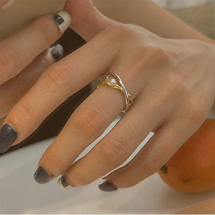 Sterling Silver Cross Ring with Pearl - Alina-State of Style