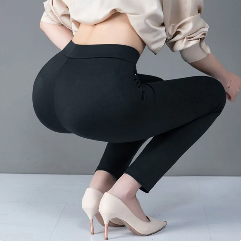 Straight Ladies' Trousers with Elastic High Waist - Sophia-Black-M-State of Style