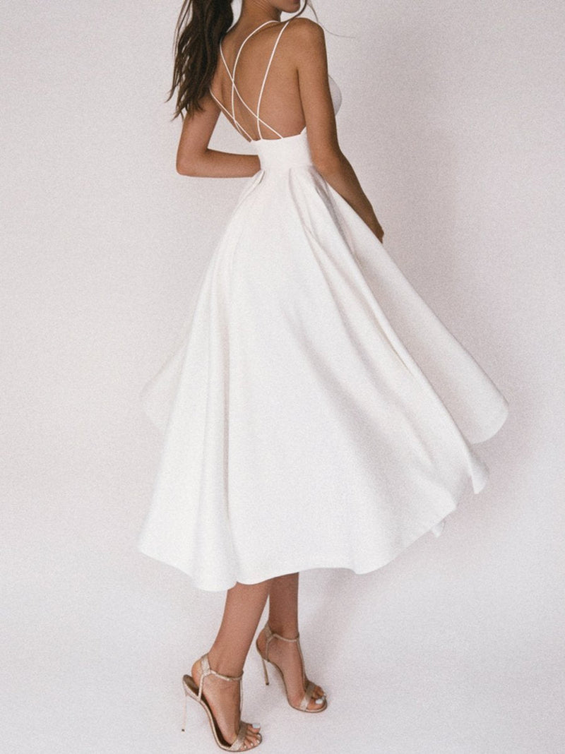 Strappy V-neck Dress - Noa-White-S-State of Style