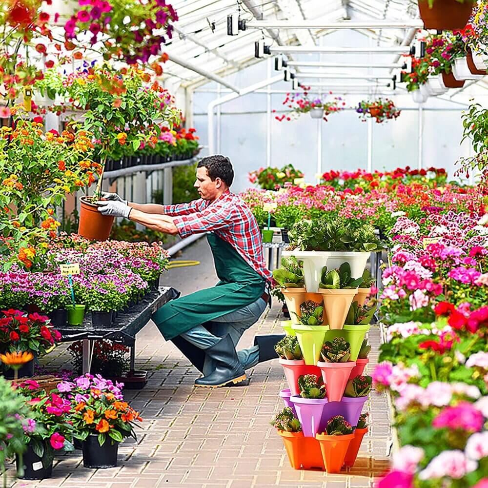 StrawberryStack Space-Saving Stackable Planters-White-State of Style
