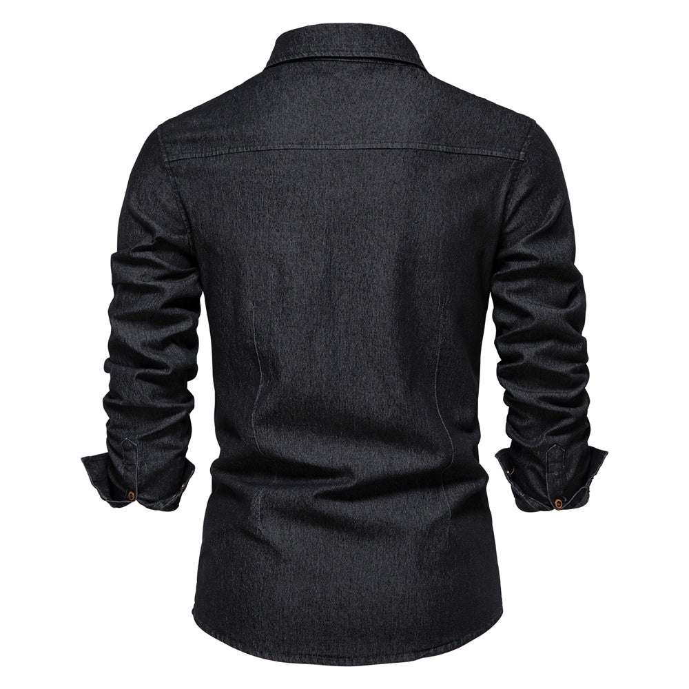 Stretch Cotton Denim Shirt - Logan-Black-S-State of Style