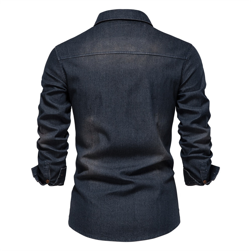 Stretch Cotton Denim Shirt - Logan-Black-S-State of Style