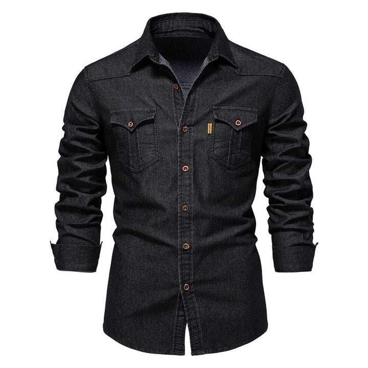 Stretch Cotton Denim Shirt - Logan-Black-S-State of Style