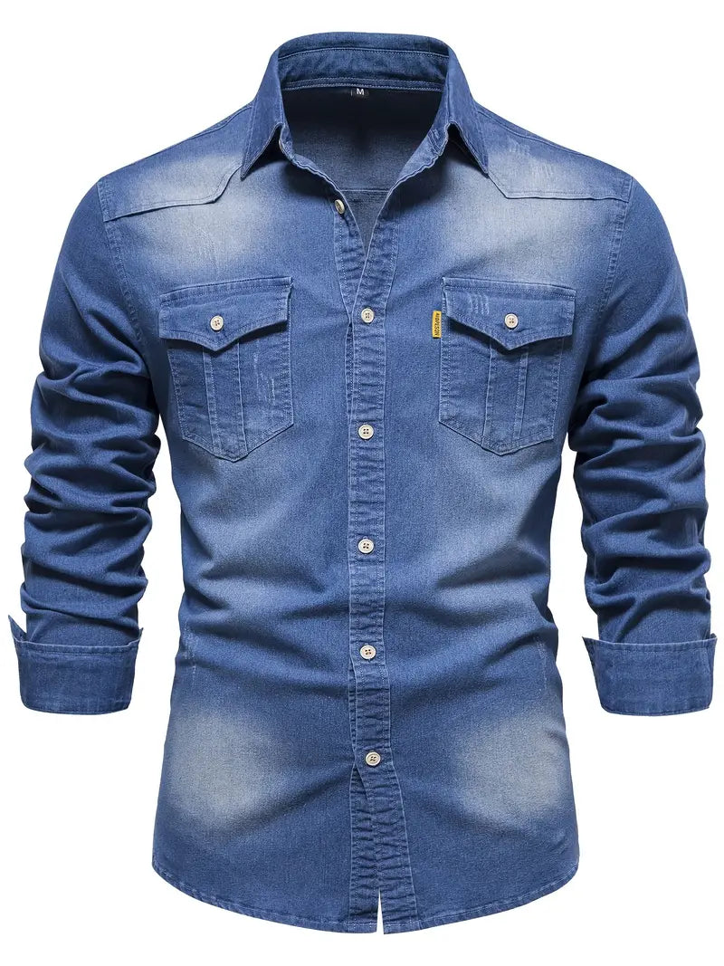 Stretch Cotton Denim Shirt - Logan-Blue-S-State of Style