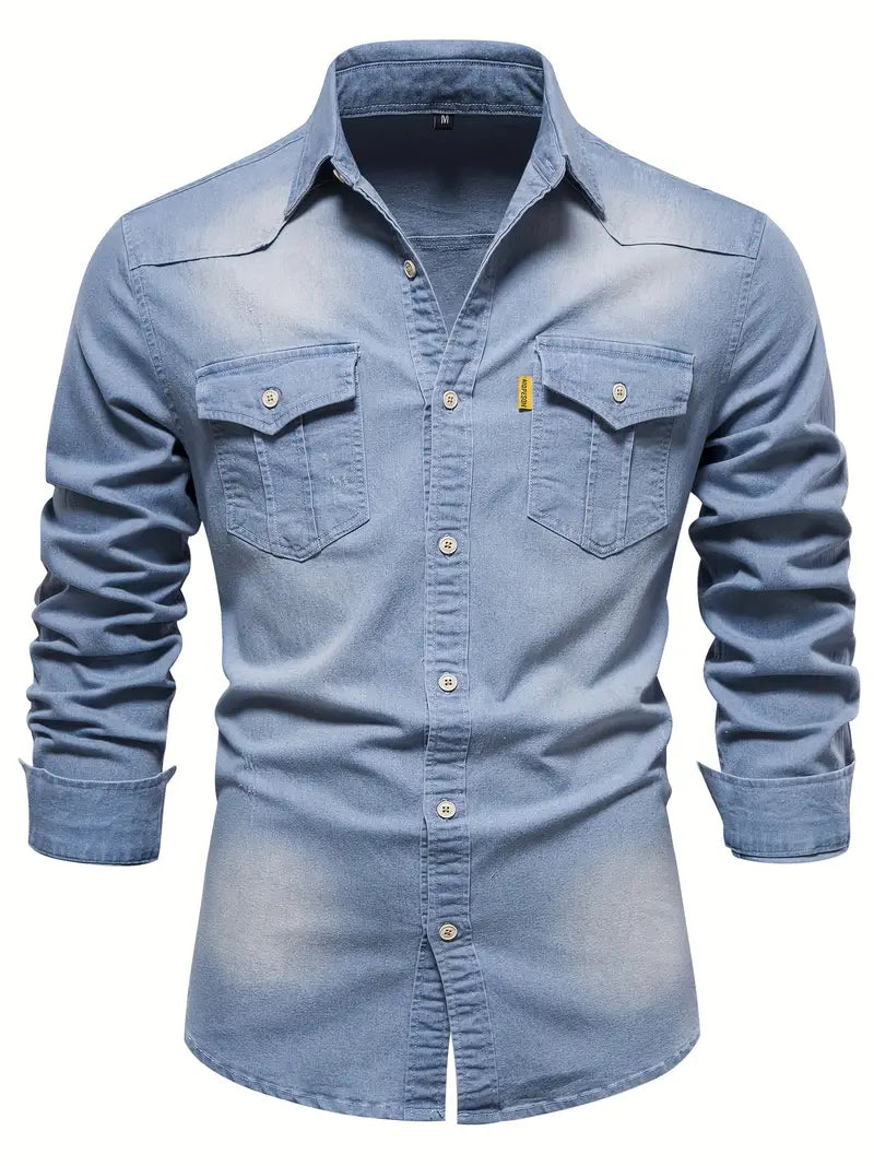 Stretch Cotton Denim Shirt - Logan-Light Blue-S-State of Style