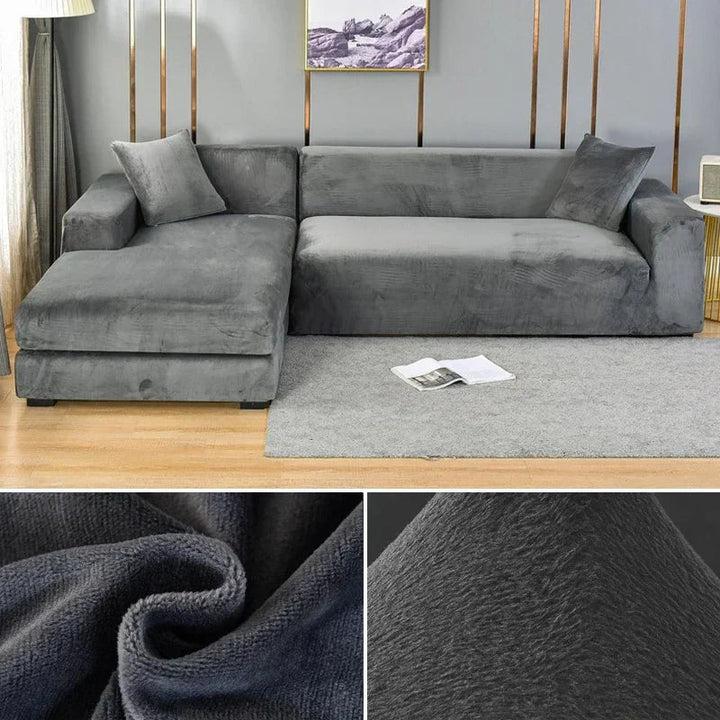 Stretch Velvet Sofa Cover with Luxury Finish - Sofina-Dark grey-1 Zit (90-140CM)-State of Style