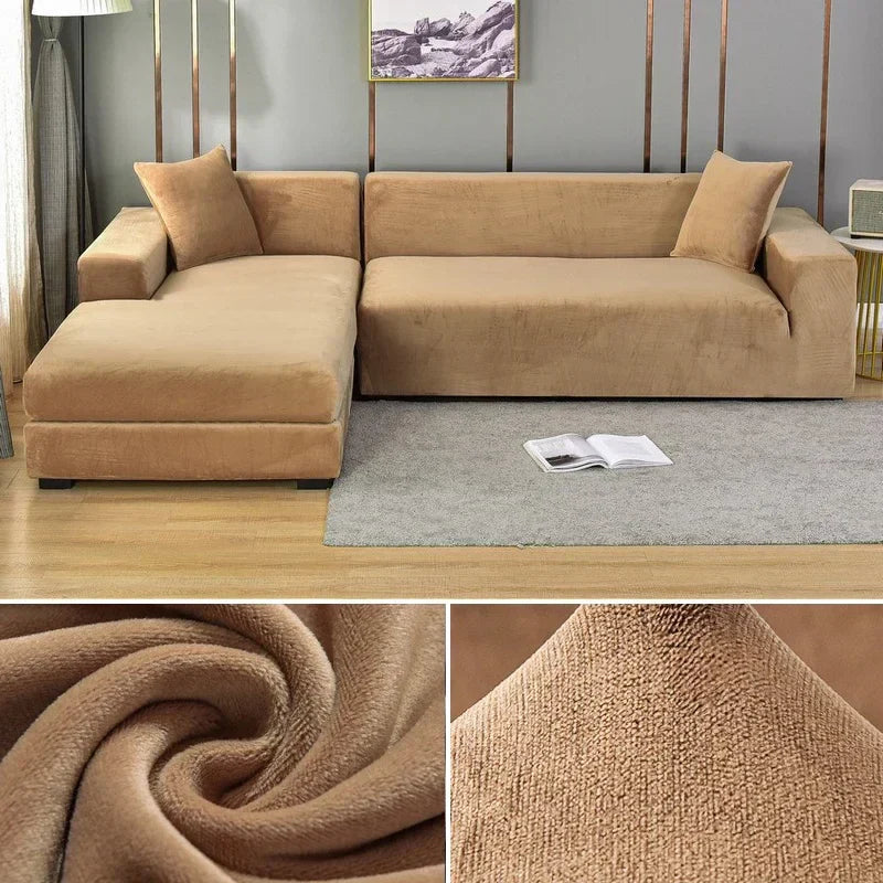 Stretch Velvet Sofa Cover with Luxury Finish - Sofina-Khaki-1 Zit (90-140CM)-State of Style