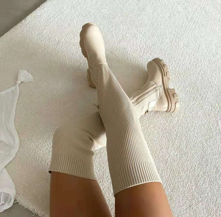 Stretch Zip-Up High Boots - Nova-Beige-5-State of Style