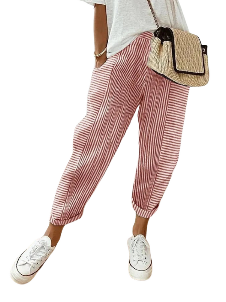 Striped Cotton Women's Trousers - Amara-Red-S-State of Style