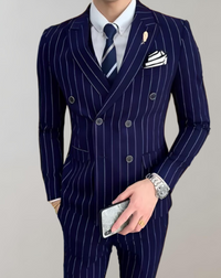 Striped Men's Double-Breasted Suit - Maxim-Blue-S-State of Style
