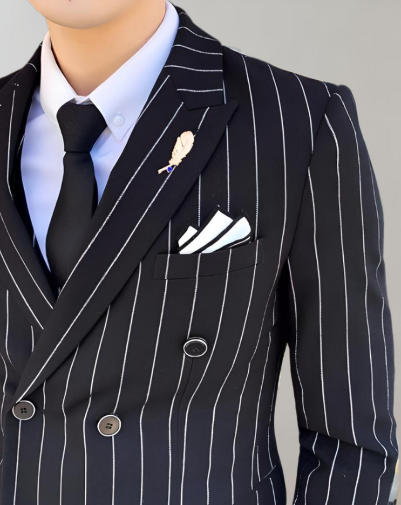 Striped Men's Double-Breasted Suit - Maxim-Grey-S-State of Style