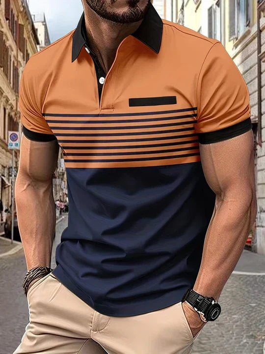 Striped summer polo shirt for men – Damian-Orange-XS-State of Style