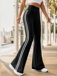 Striped Women’s Flared Pants with High Waist – Lucia-Black-S-State of Style