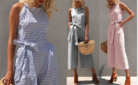 Striped women's jumpsuit with wrap neckline – Vivienne-Blue-S-State of Style