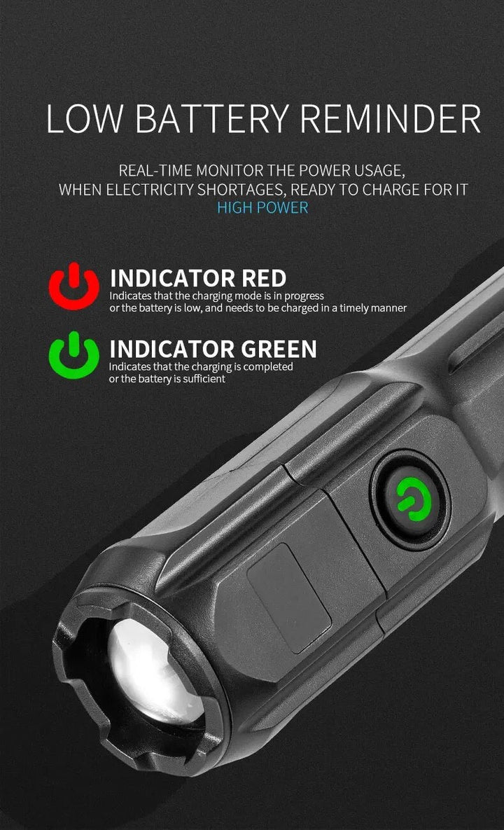 STRONG LED TORCH WITH ZOOM - USB RECHARGEABLE CAMPING TORCH-State of Style