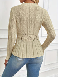 Sturdy Cable Knit Sweater with Round Neck - Elena-Beige-S-State of Style