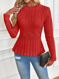 Sturdy Cable Knit Sweater with Round Neck - Elena-Red-S-State of Style