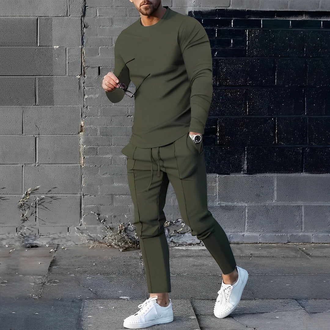 Stylish 2-Piece Men's Outfit - UrbanEase-Army Green-S-State of Style