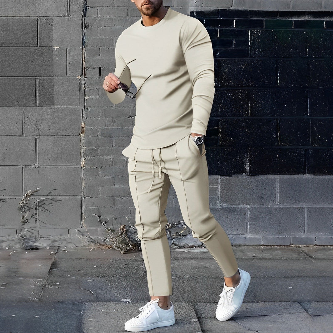 Stylish 2-Piece Men's Outfit - UrbanEase-Beige-S-State of Style