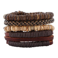 STYLISH 4-PIECE WOOD AND LEATHER BRACELET SET-SET 1-State of Style