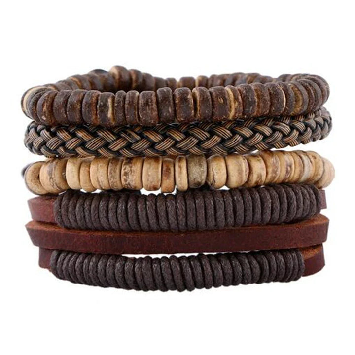 STYLISH 4-PIECE WOOD AND LEATHER BRACELET SET-SET 1-State of Style