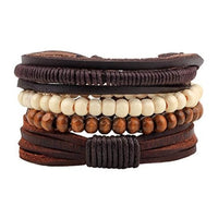 STYLISH 4-PIECE WOOD AND LEATHER BRACELET SET-SET 4-State of Style