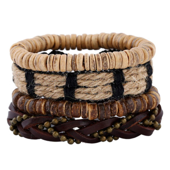 STYLISH 4-PIECE WOOD AND LEATHER BRACELET SET-SET 7-State of Style