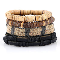 STYLISH 4-PIECE WOOD AND LEATHER BRACELET SET-SET 8-State of Style