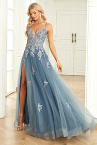 Stylish A-Line Evening Dress - Emilia-Grey Blue-AU 6-State of Style