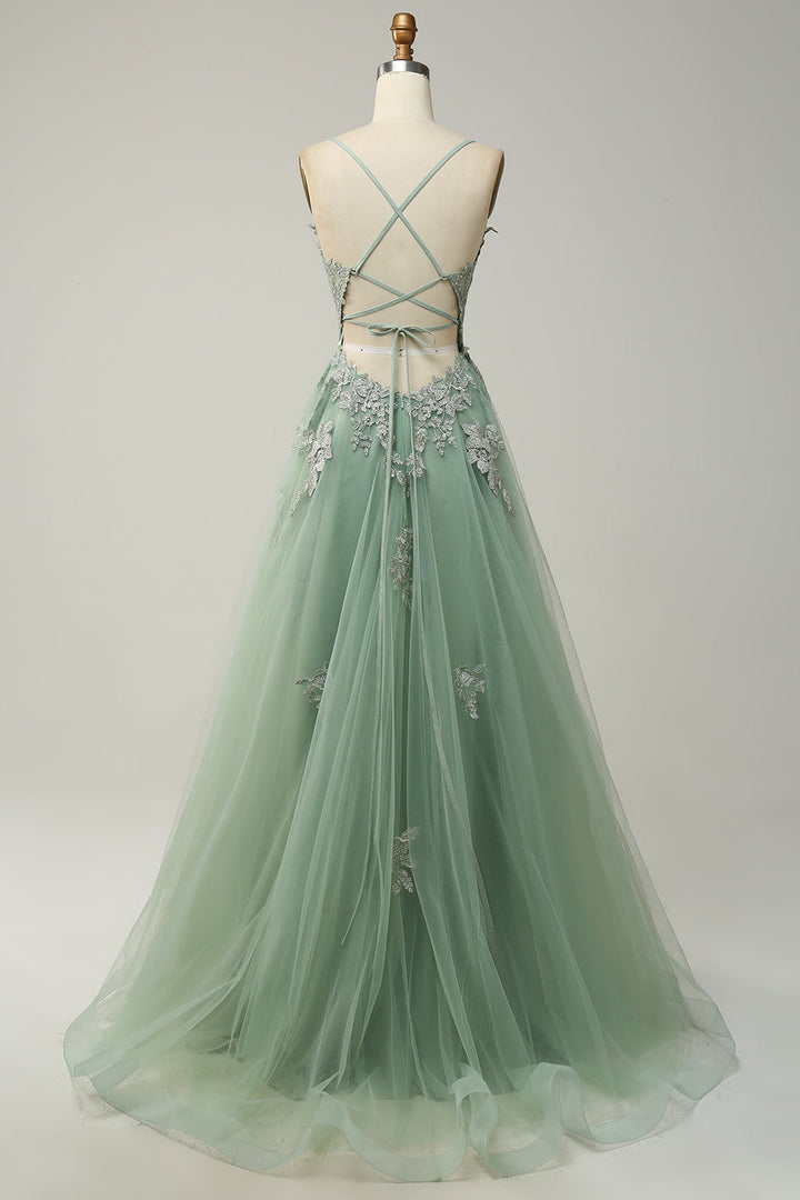 Stylish A-line Evening Dress with Spaghetti Straps and Lace-up Closure - Julia-Dark Green-AU 4-State of Style