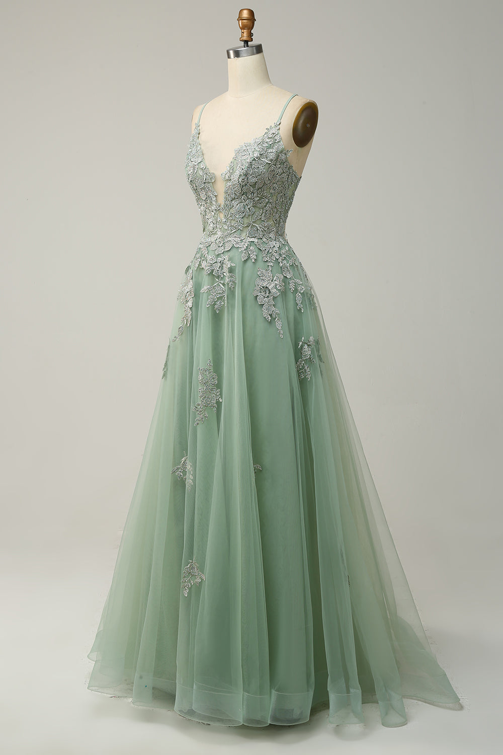Stylish A-line Evening Dress with Spaghetti Straps and Lace-up Closure - Julia-Dark Green-AU 4-State of Style