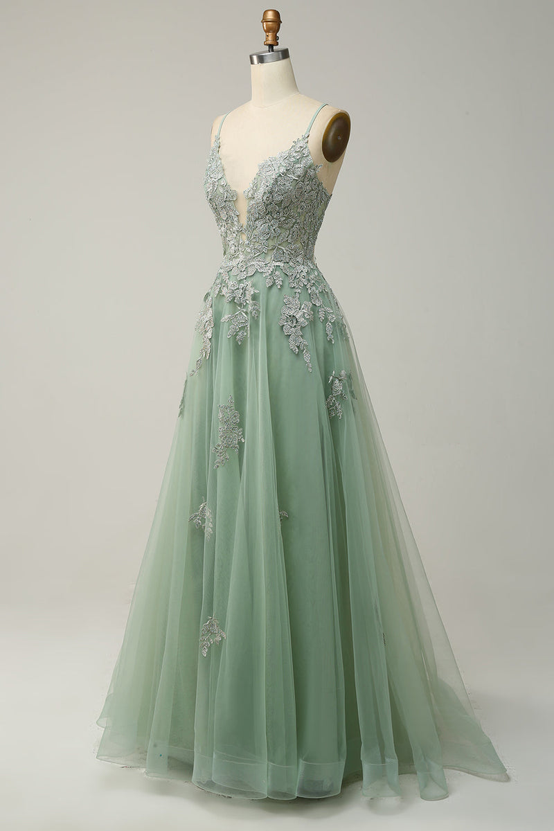 Stylish A-line Evening Dress with Spaghetti Straps and Lace-up Closure - Julia-Dark Green-AU 4-State of Style