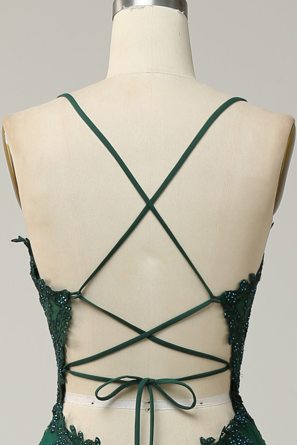 Stylish A-line Evening Dress with Spaghetti Straps and Lace-up Closure - Julia-Dark Green-AU 4-State of Style