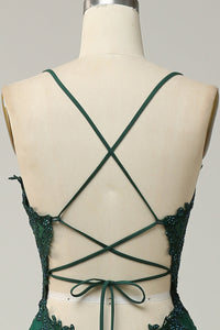 Stylish A-line Evening Dress with Spaghetti Straps and Lace-up Closure - Julia-Dark Green-AU 4-State of Style