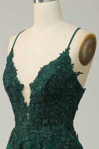 Stylish A-line Evening Dress with Spaghetti Straps and Lace-up Closure - Julia-Dark Green-AU 4-State of Style